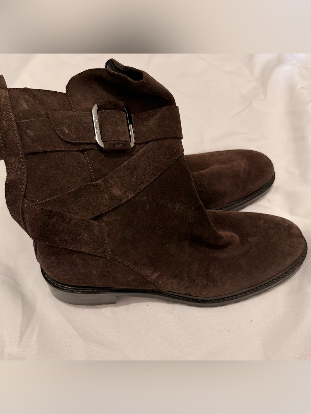 Calvin Klein Brown Suede Women’s Ankle Boots with Buckle